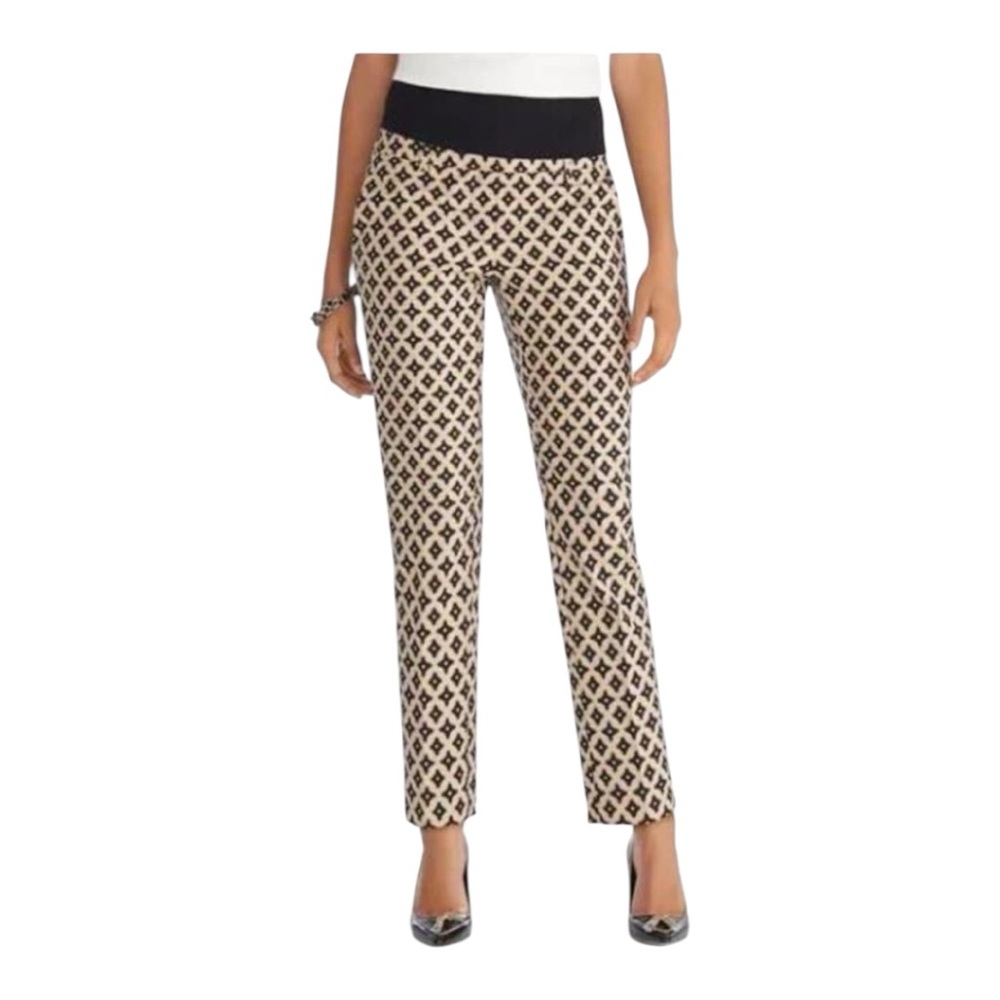 White House Black Market Black and Cream Geometric Straight-Leg Pants